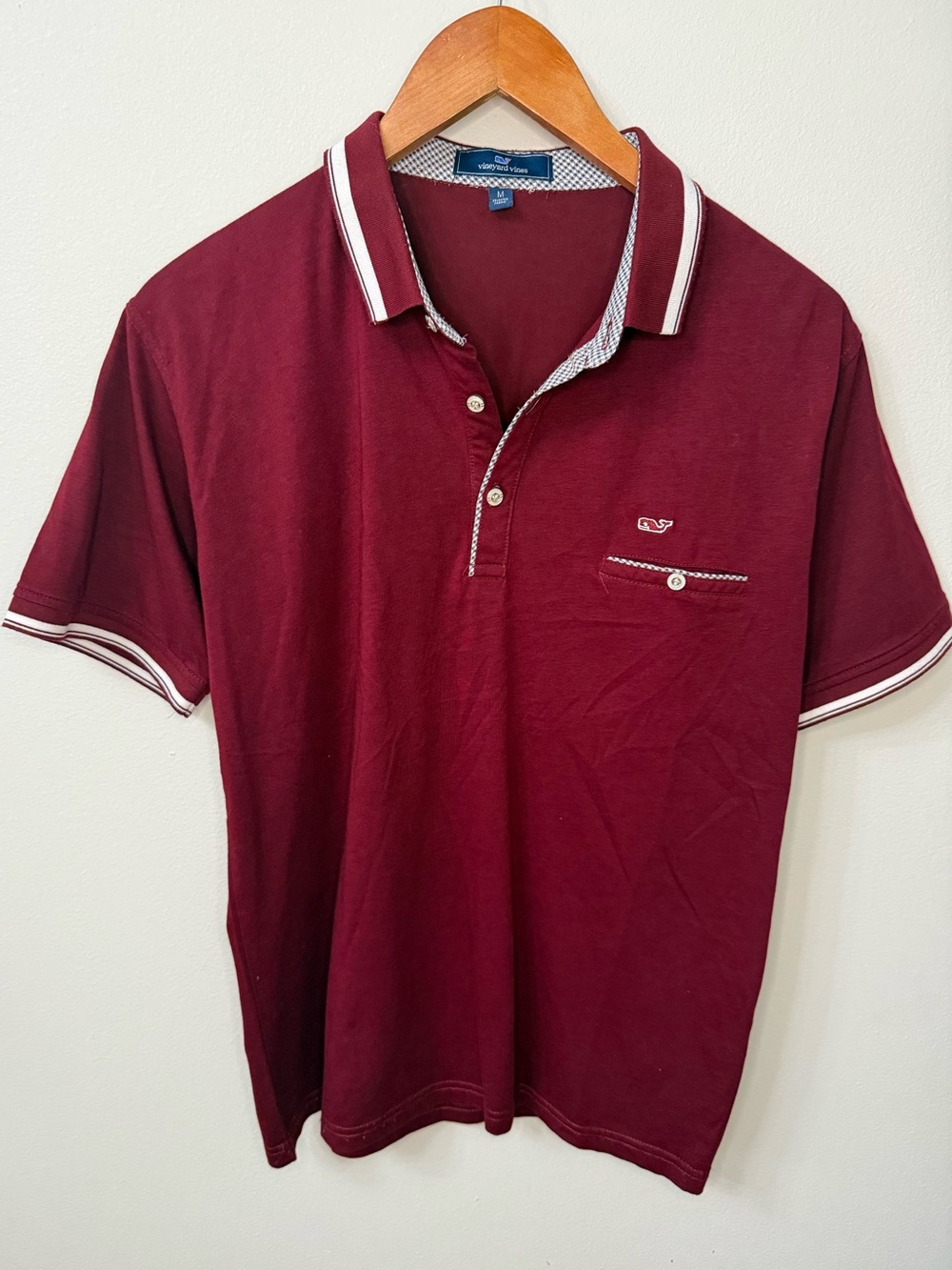 Vineyard Vines Men’s Polo Shirt Burgundy Whale Pocket Trim Medium